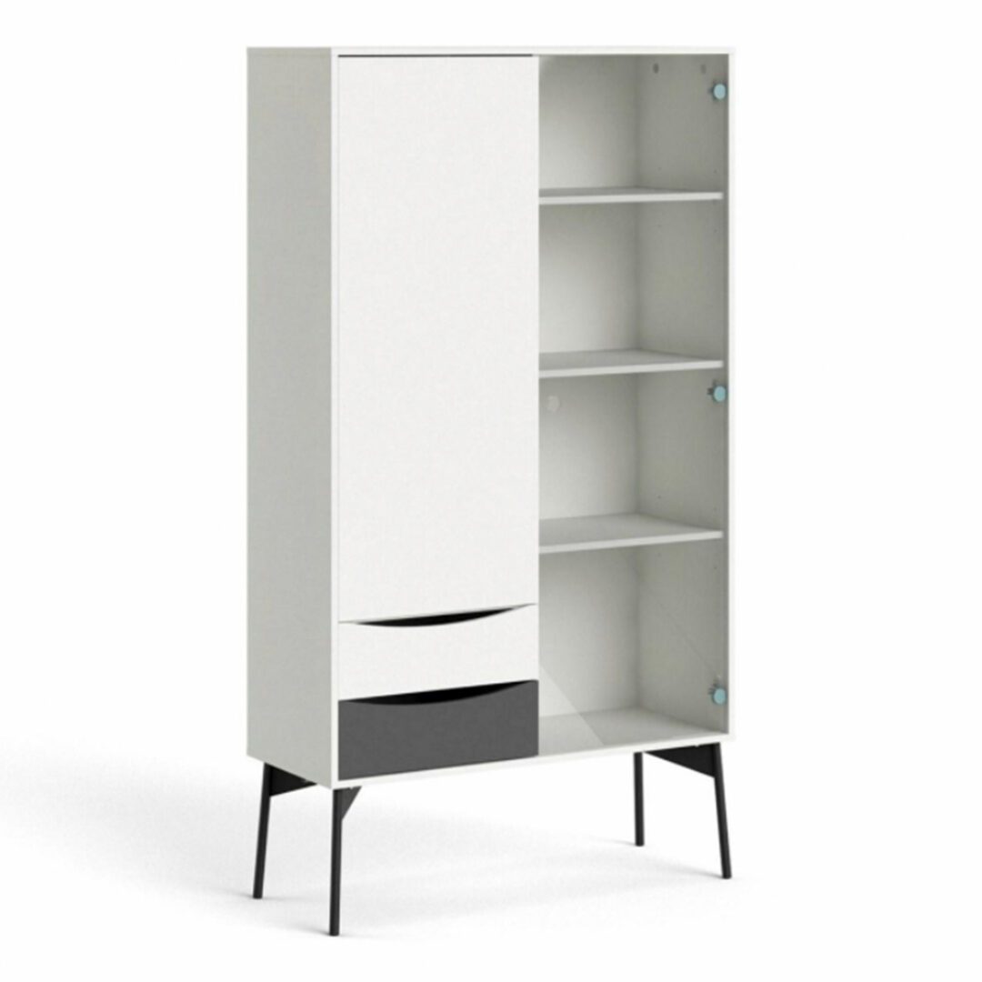 Deturni Cabinet One Door One Glass Door Two Drawers In Grey And White.