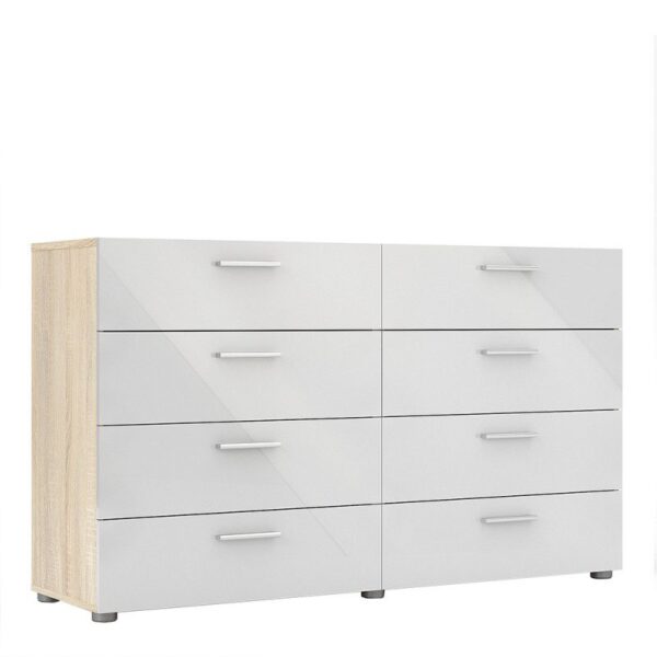 Tele Wide Chest of 8 Drawers (4+4) in Oak with White High Gloss