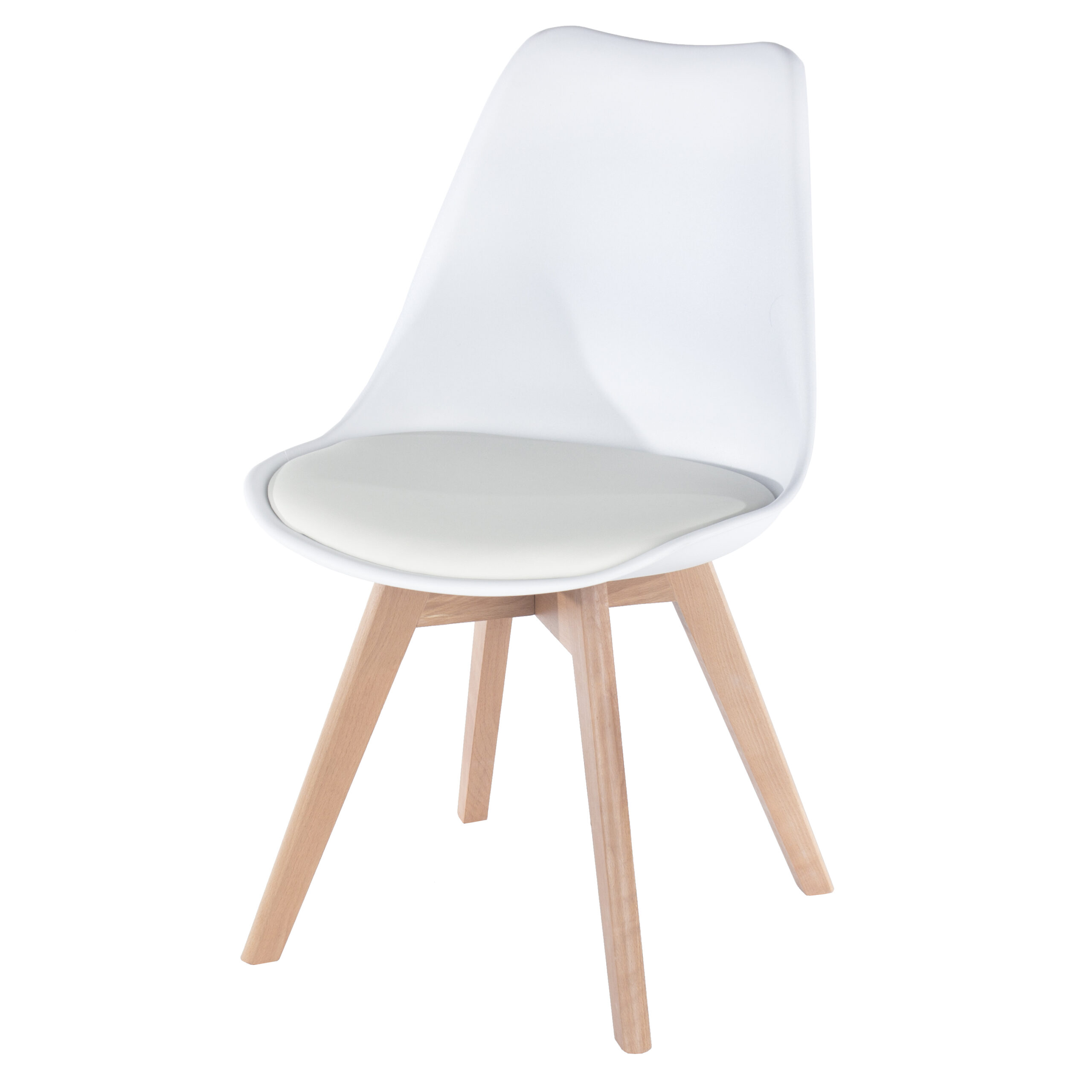 Penny white upholstered plastic chairs with wood legs (pair)