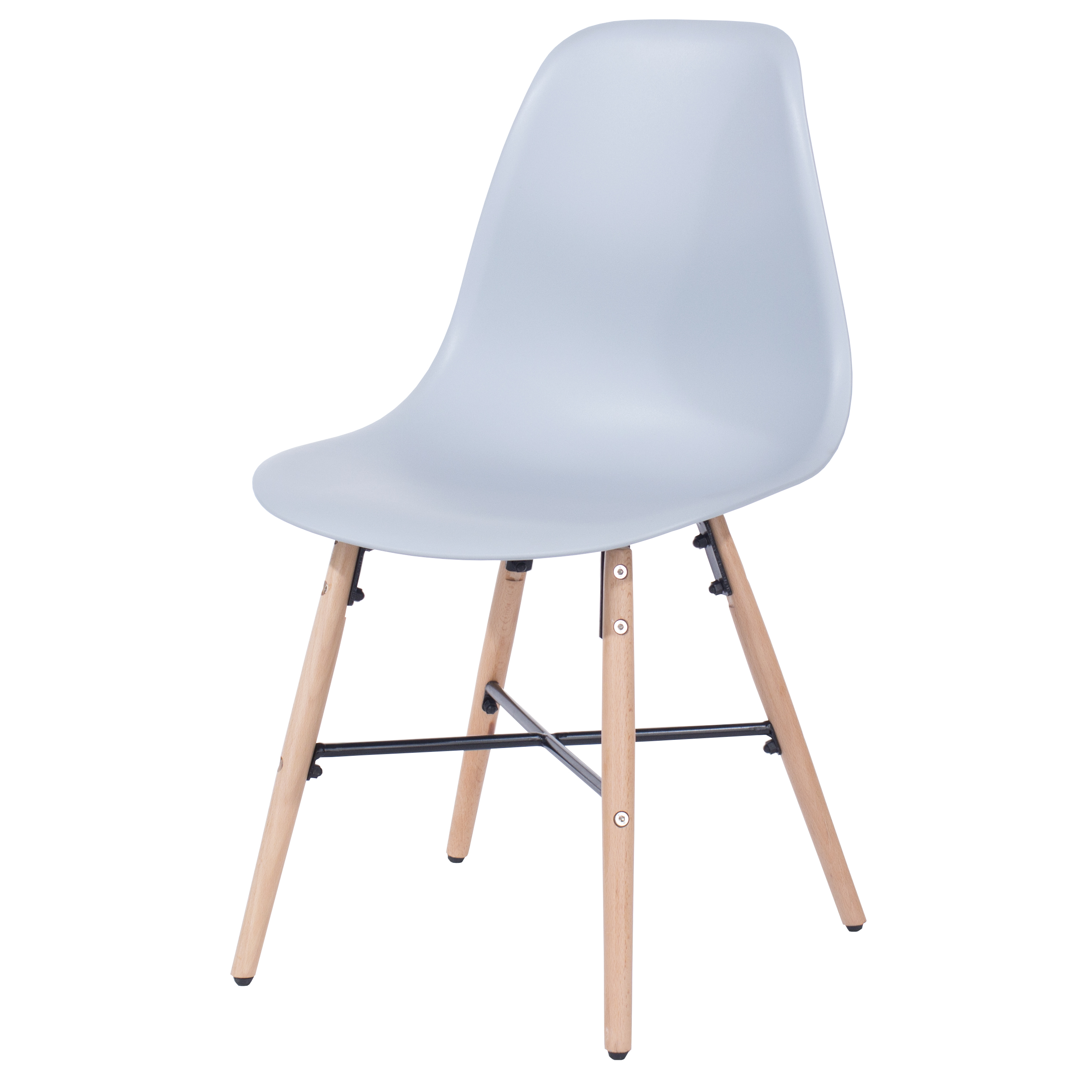 Penny grey plastic chairs with wood legs & metal cross rails (pair)
