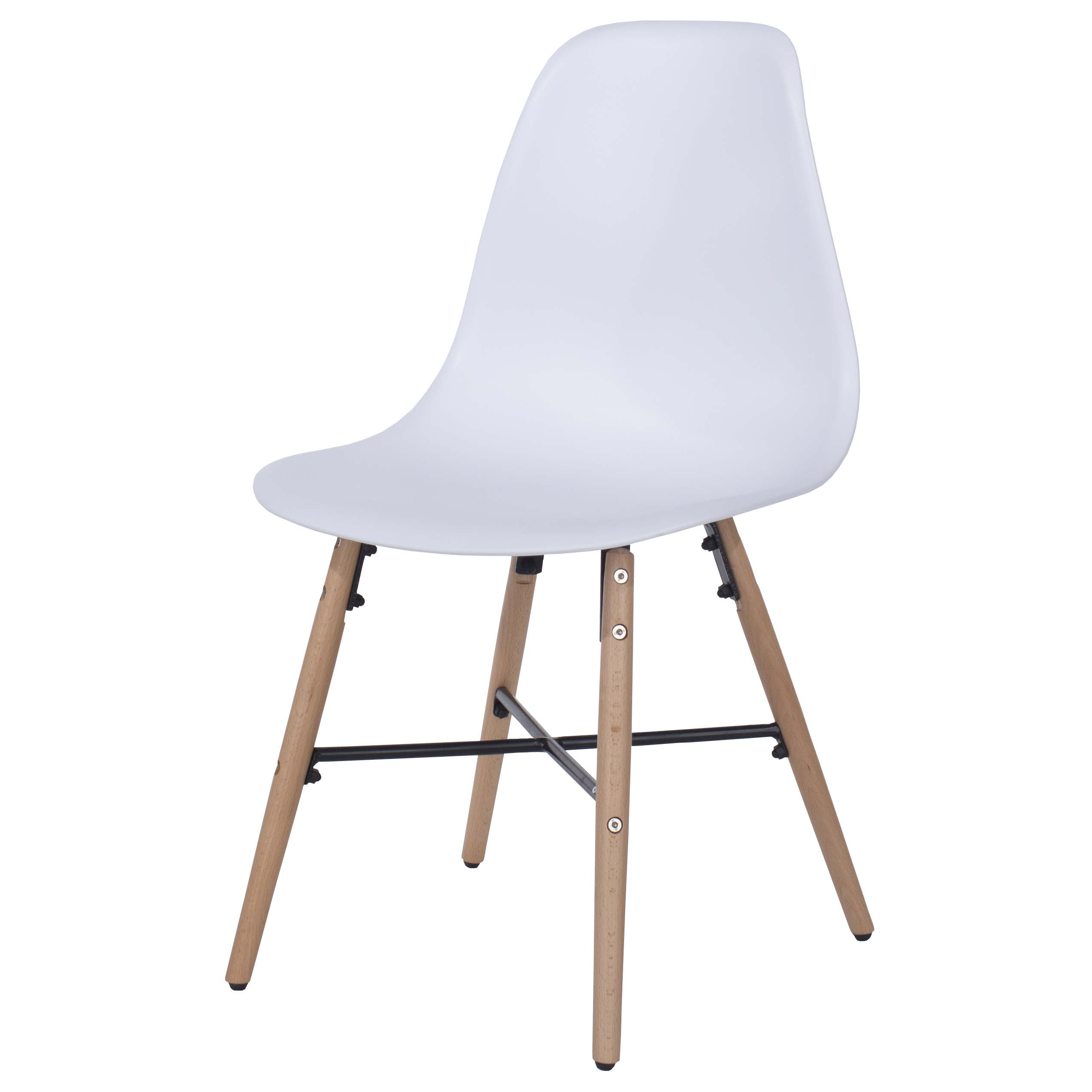 Penny White Plastic Chairs Wood Legs & Metal Cross Rails (Pair)