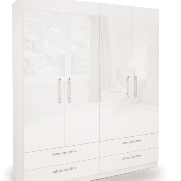 Corisal Gloss Bedroom Double Combi Wardrobe White Frame