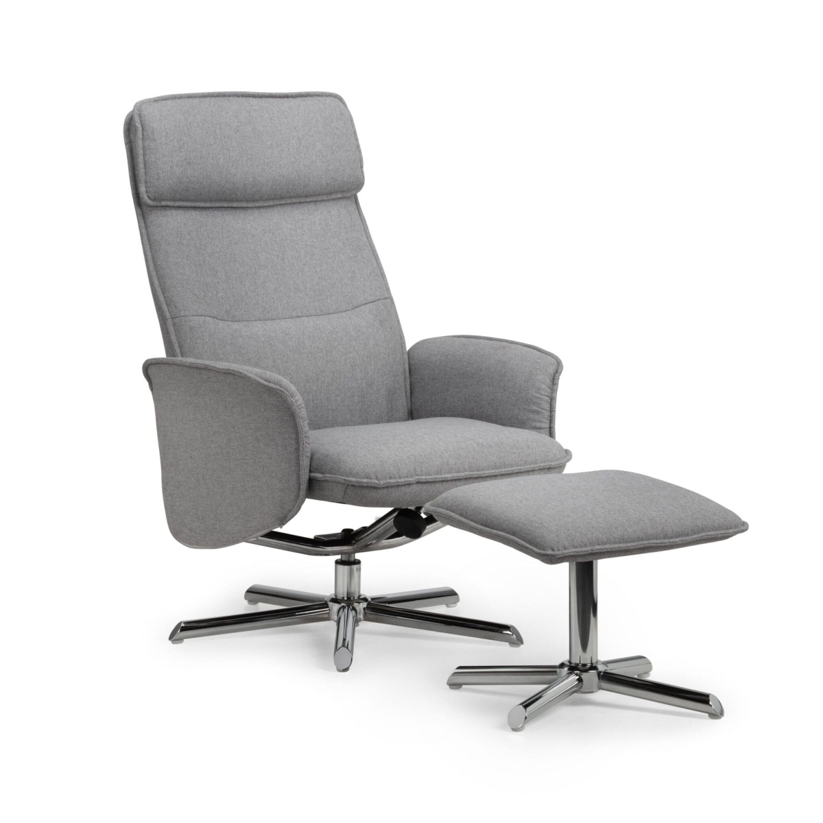 Astrid Recliner & Stool Chrome Base - Grey Linen