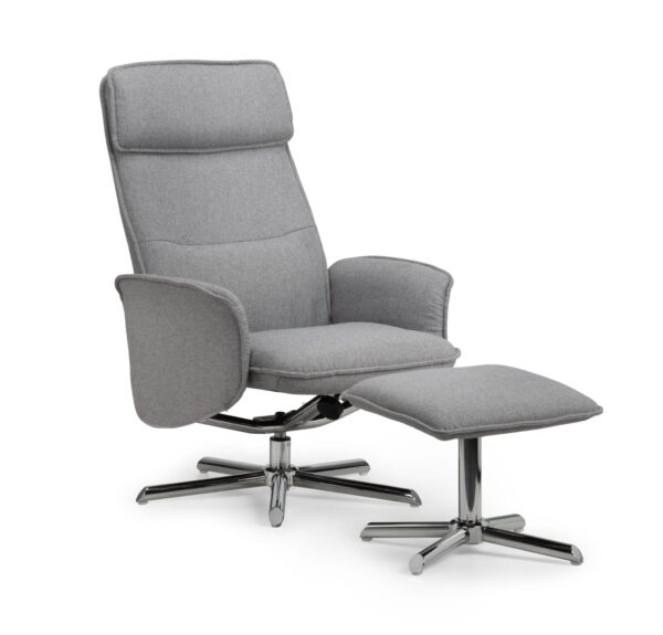 Astrid Recliner & Stool Chrome Base - Grey Linen