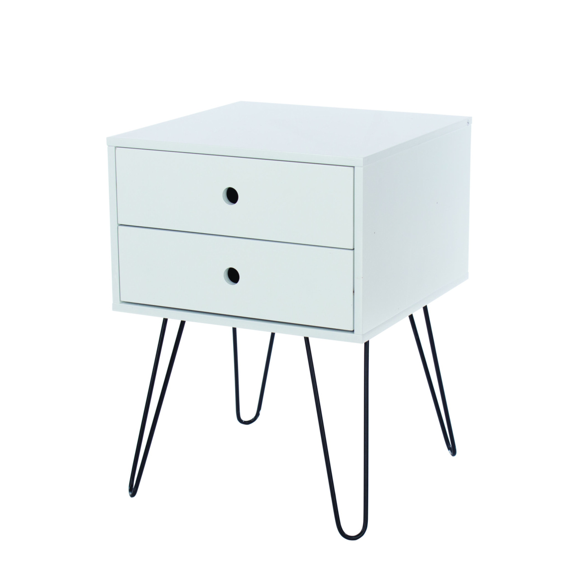 Portal Telford White & Metal 2 Drawer Bedside Cabinet.