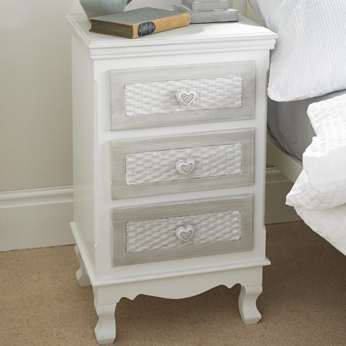 Dally 3 Drawer Bedside White-Grey