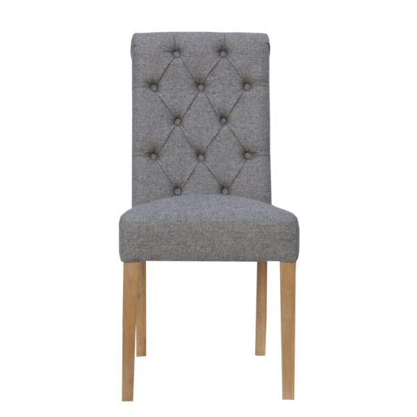 Whenow 2x Light Grey Button Back Chair With Scroll Top
