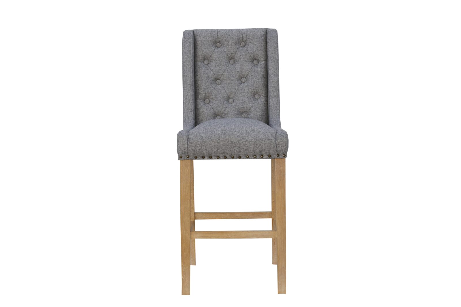 Kmore Light Grey Button Back Stool With Studs