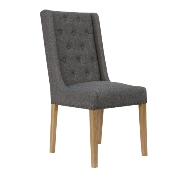 Ghina 2x Dark Grey Button Back And Studded Dining Chair.