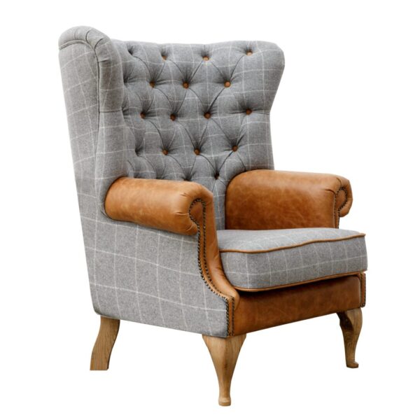 Gexo Grey Upholstered Grey Check Wing Chair