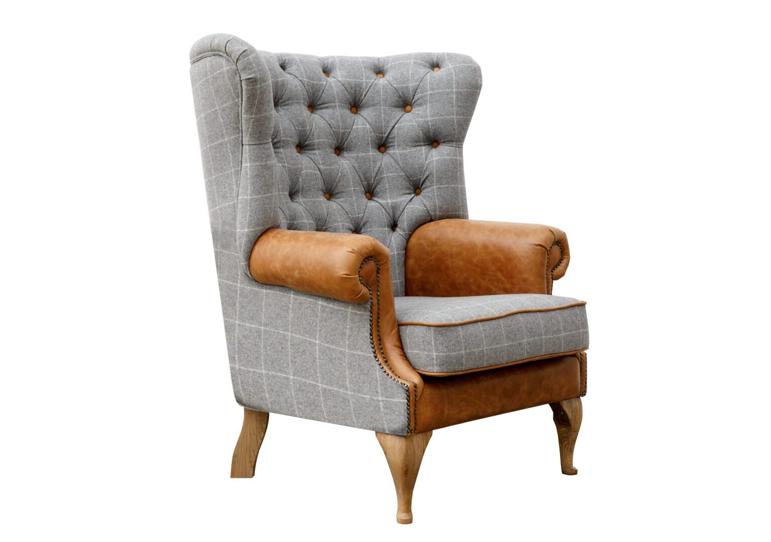 Gexo Grey Upholstered Grey Check Wing Chair