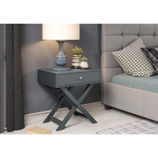 Arsisan Blue X Leg 1 Drawer Petite Bedside Cabinet