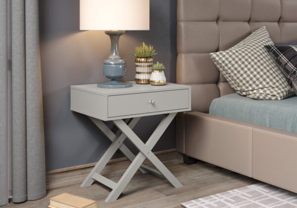 Arsisan Grey X Leg 1 Drawer Petite Bedside Cabinet