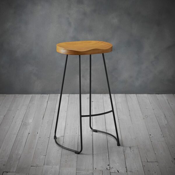 Bolley Pine Wood Black Metal Leg Bar Stool