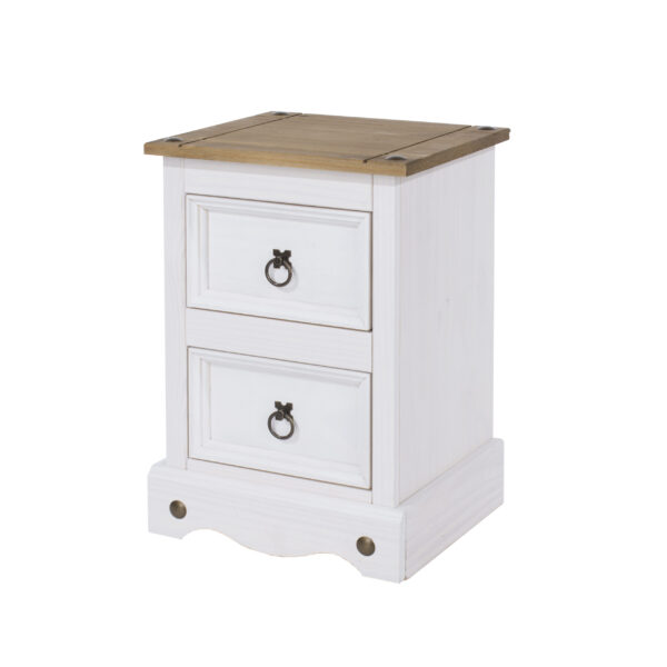 Carala Pine White 2 Drawer White Painted Bedside Table.
