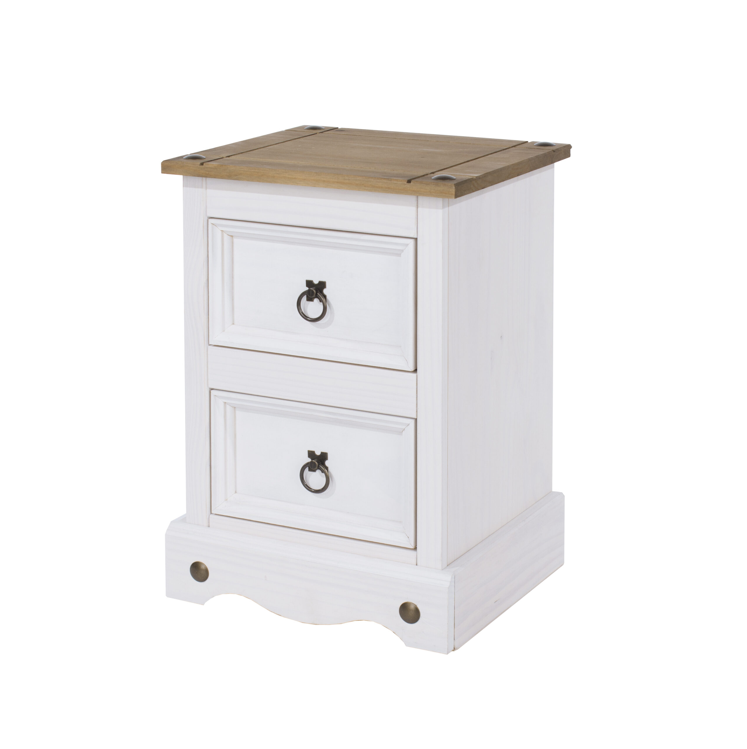 Carala Pine White 2 Drawer White Painted Bedside Table