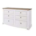 Carala Pine White 3+3 Drawer Wide Chest White Painted Bedroom Chest