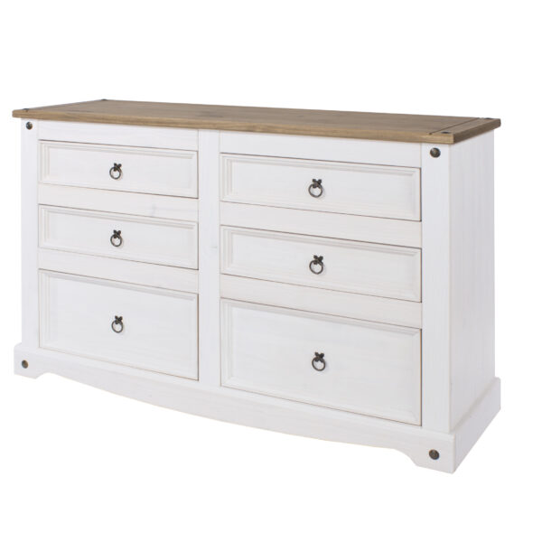 Carala Pine White 3+3 Drawer Wide Chest White Painted Bedroom Chest