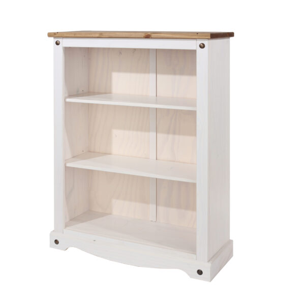 Carala Pine White Low Bookcase White Painted Adjustable Shelves