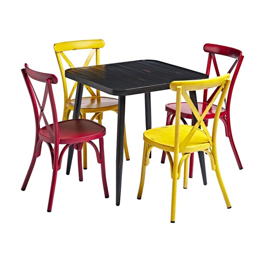 Black Square Cafe Table And Chairs Set