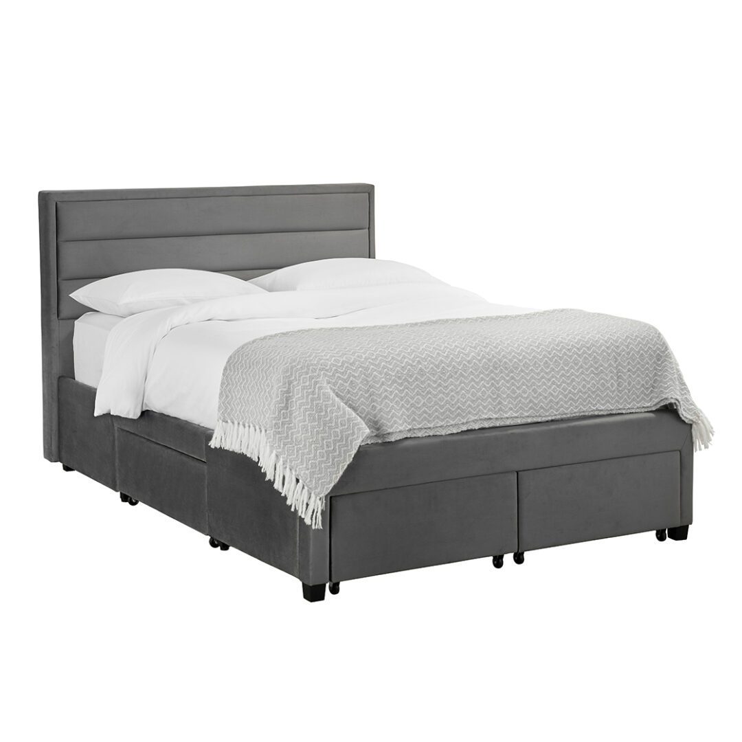 Feliche 4 6 Double Bed Grey Velvet