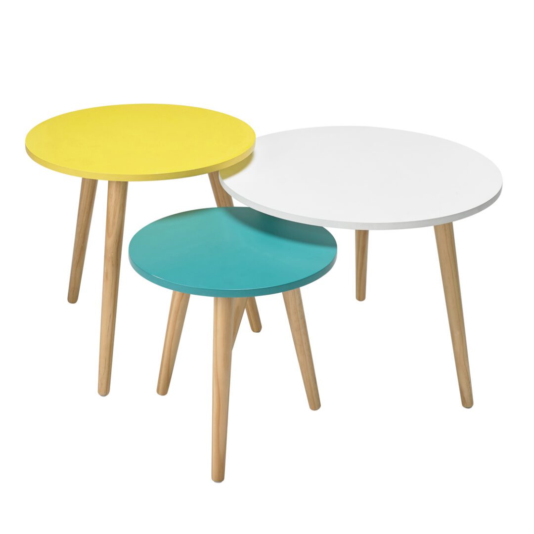 Nove Set of 3 Tables Oak with Pastel Tops