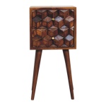 Mini Chestnut Cube Carved 2 Drawer Bedside Table