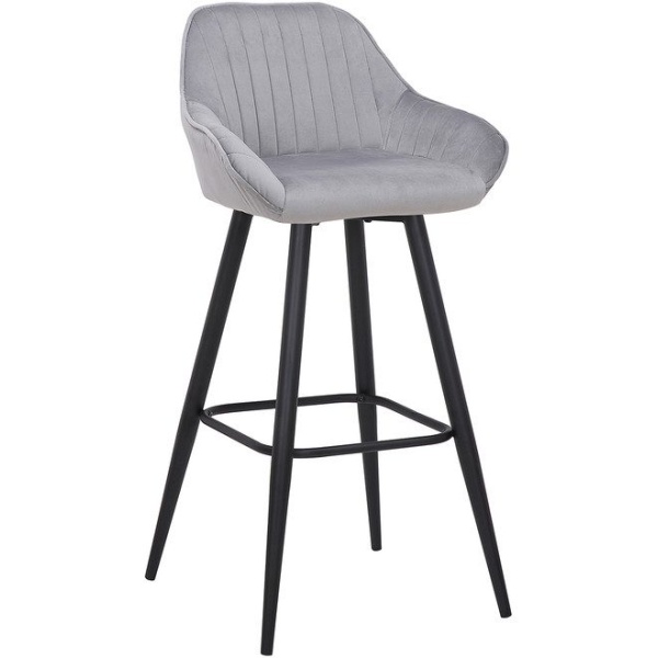 Vulune Bar Stool Matt Velvet Seat - Grey