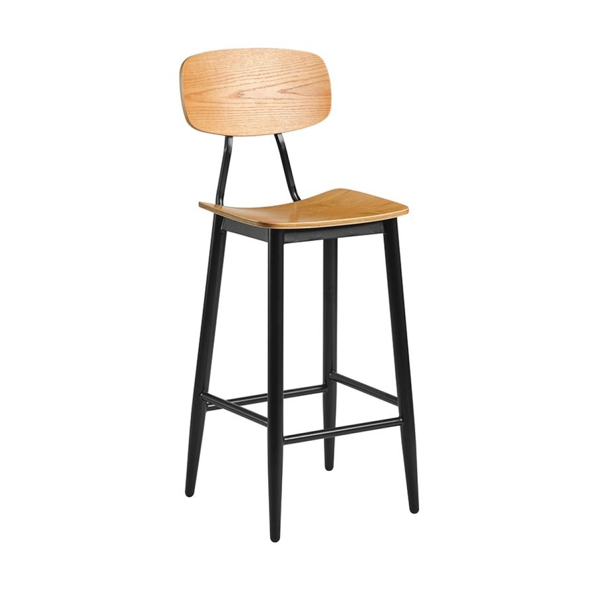 Yuli Bar Stool - Ply Oak & Black Steel Frame.