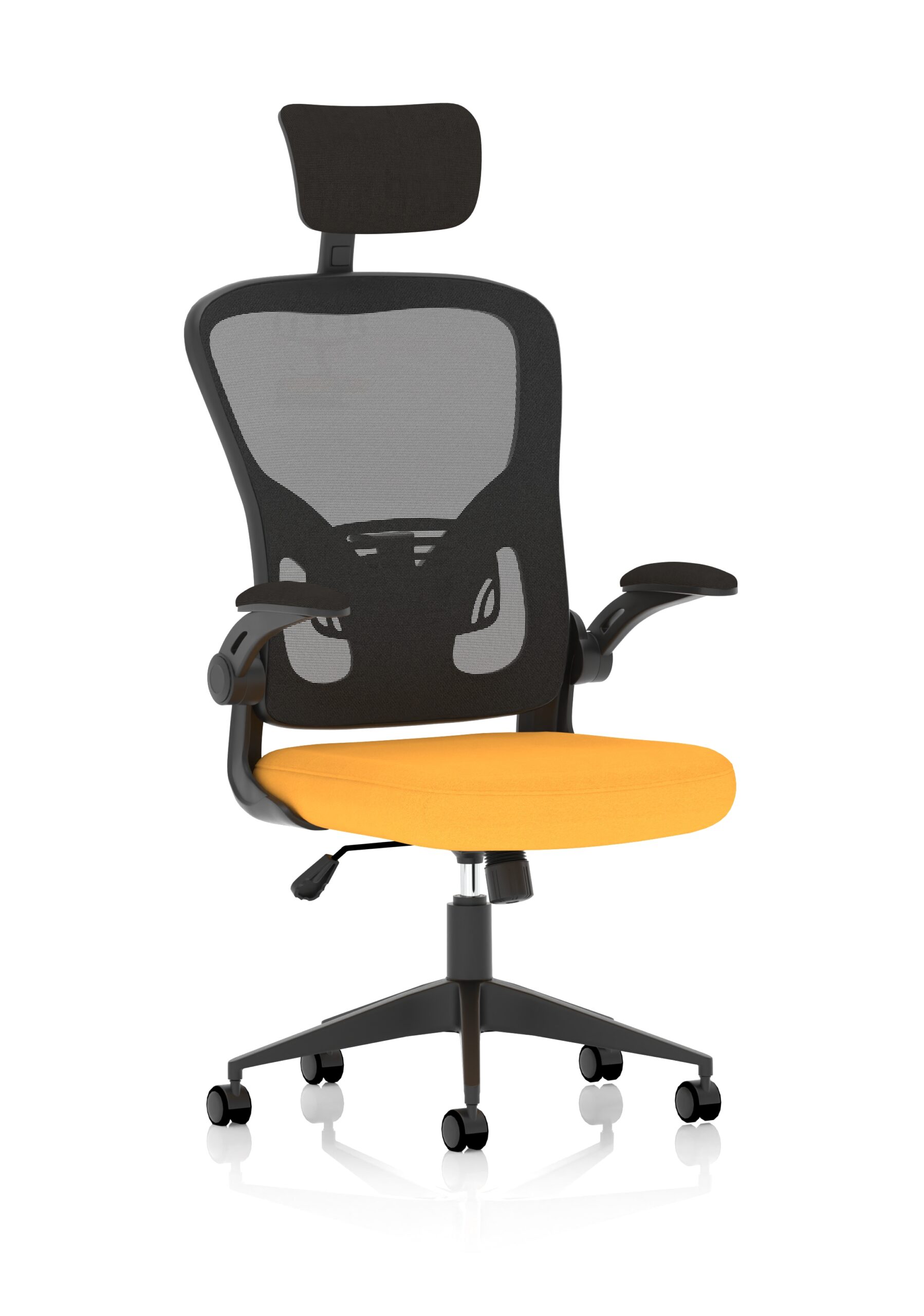 Masino Executive Bespoke Fabric Seat Senna Yellow Mesh Chair With Folding Arms