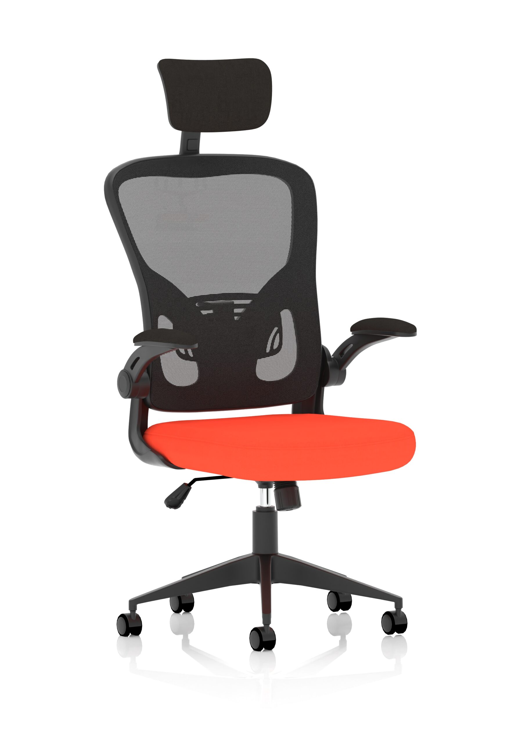 Masino Executive Bespoke Fabric Seat Tabasco Orange Mesh Chair With Folding Arms