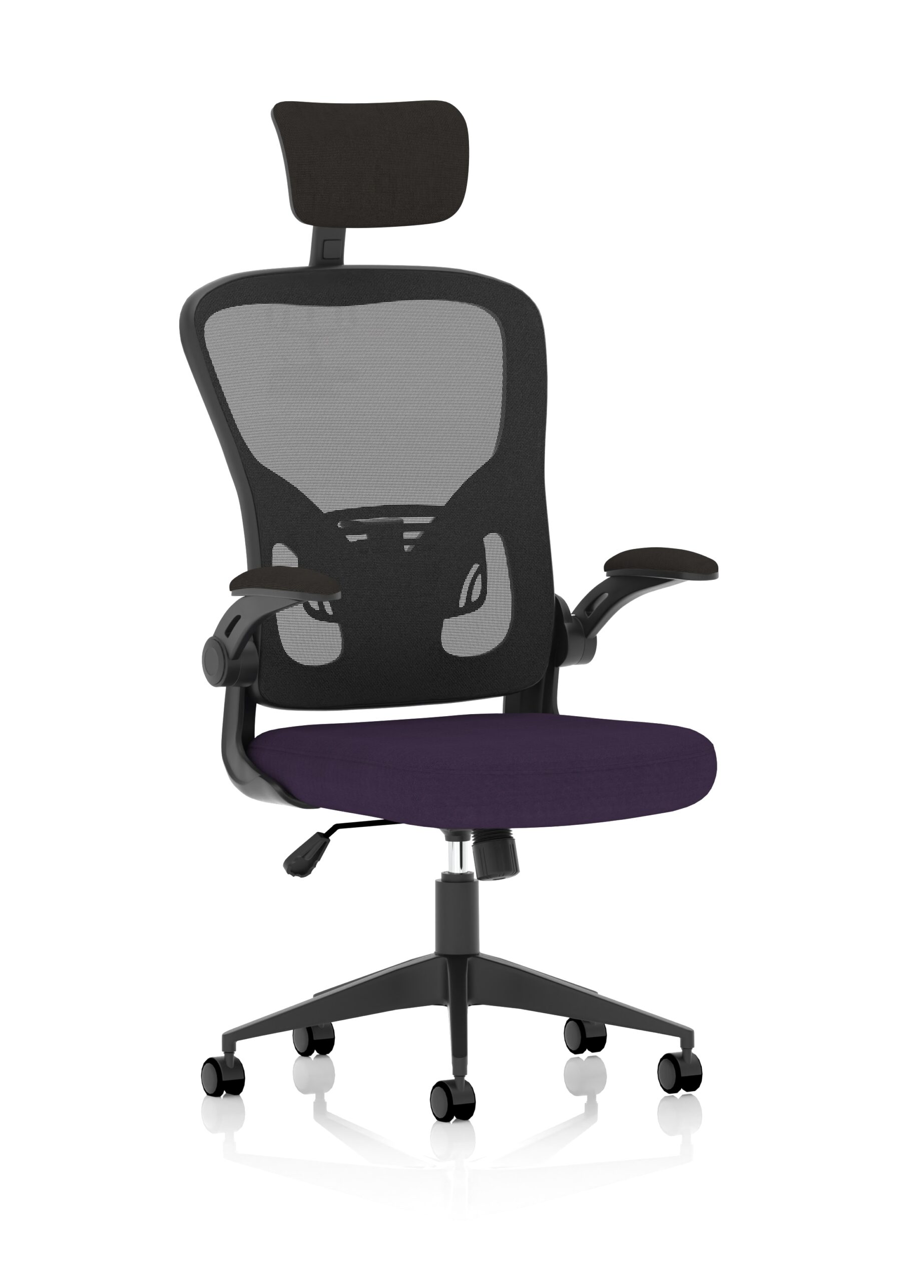 Masino Executive Bespoke Fabric Seat Tansy Purple Mesh Chair With Folding Arms