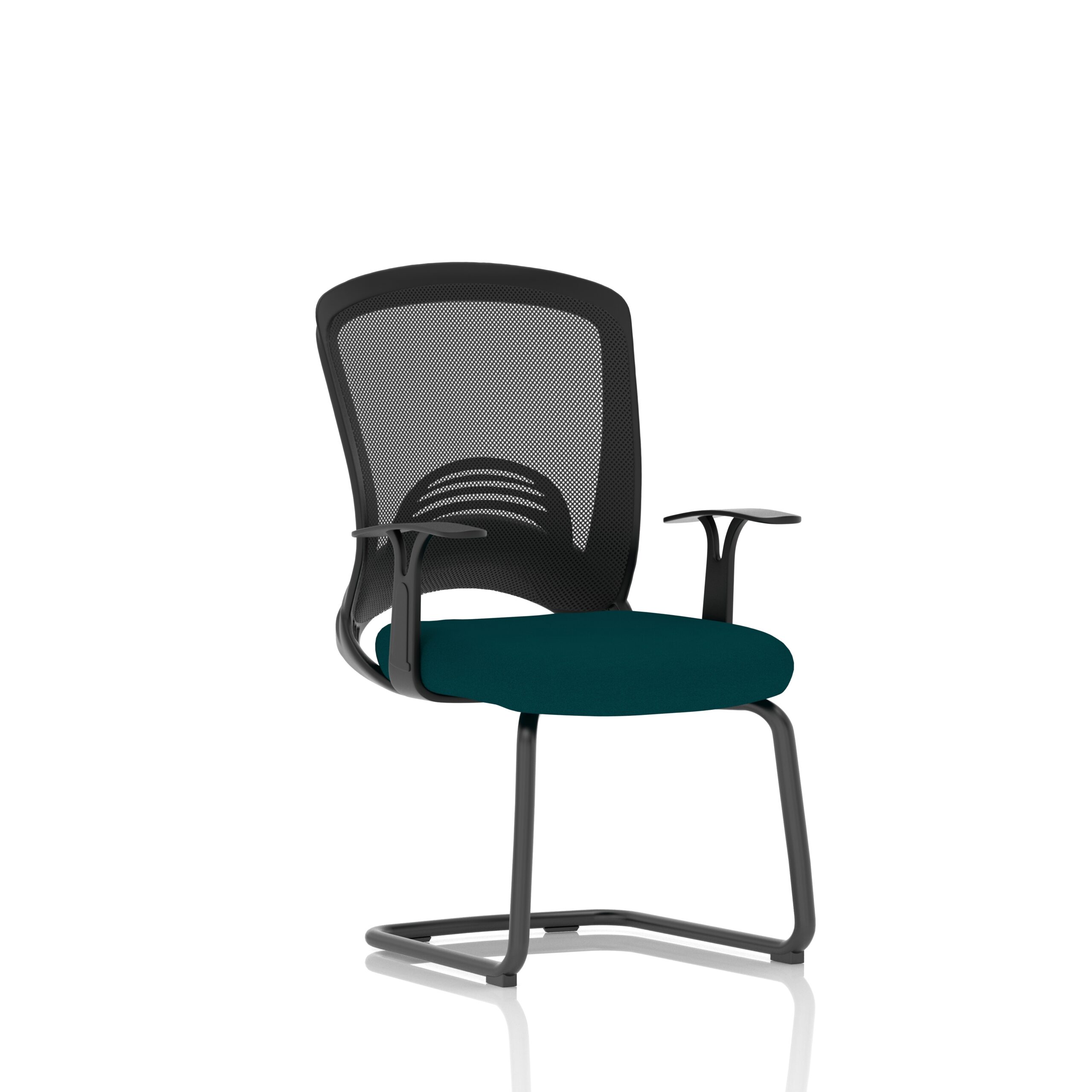 Lasino Visitor Bespoke Fabric Seat Maringa Teal Cantilever Leg Mesh Chair