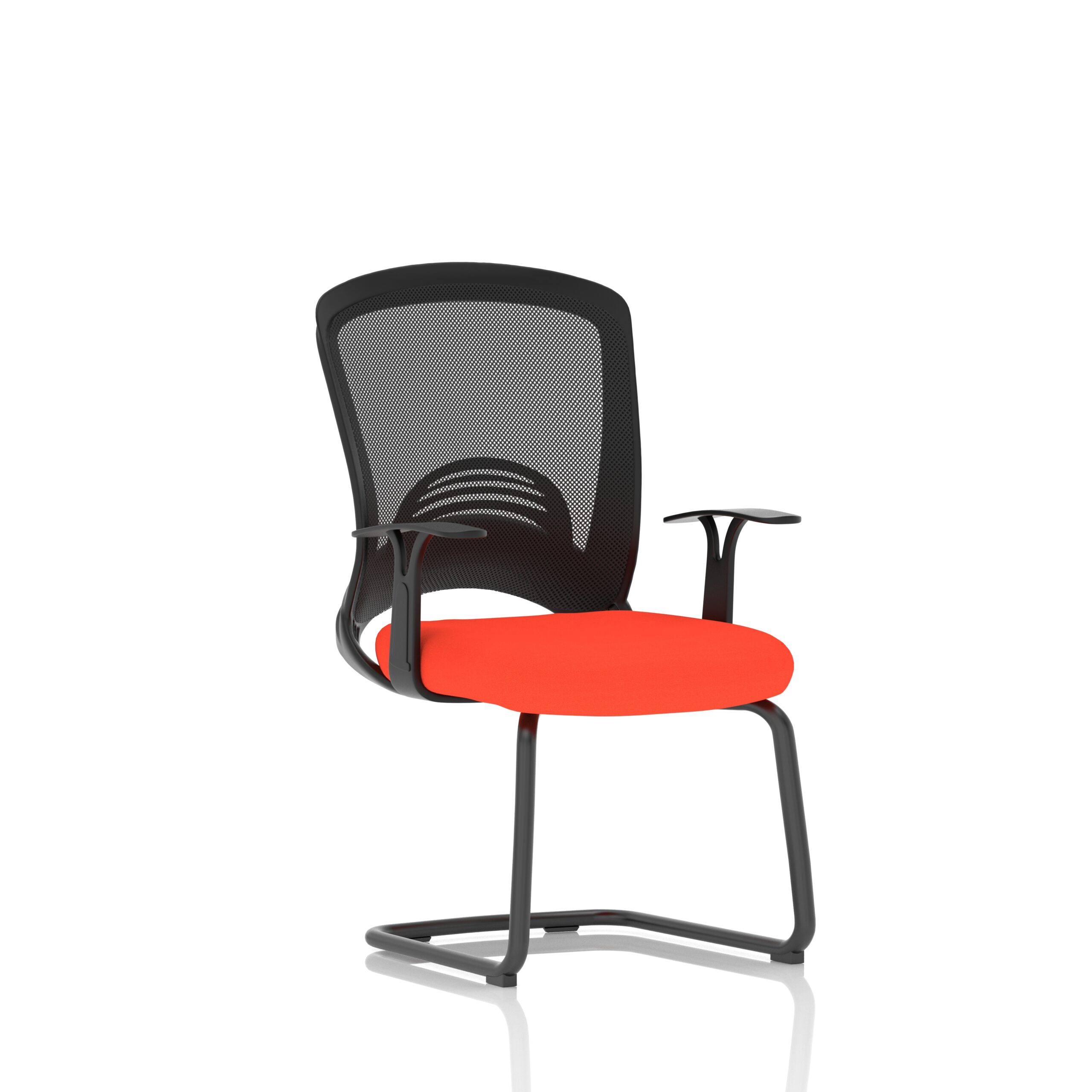 Lasino Visitor Bespoke Fabric Seat Tabasco Orange Cantilever Leg Mesh Chair