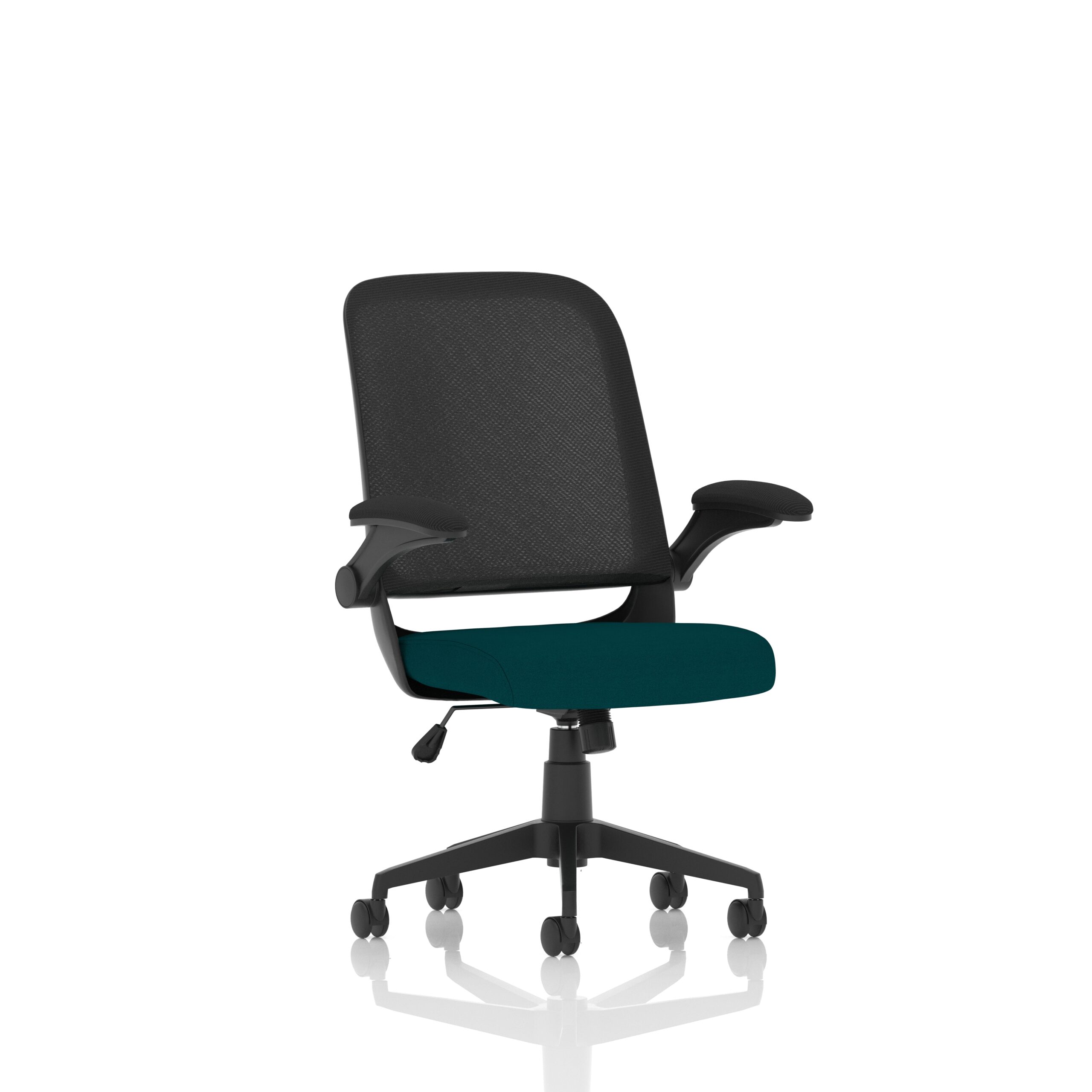 Plano Task Operator Bespoke Fabric Seat Maringa Teal Mesh Chair With Folding Arms