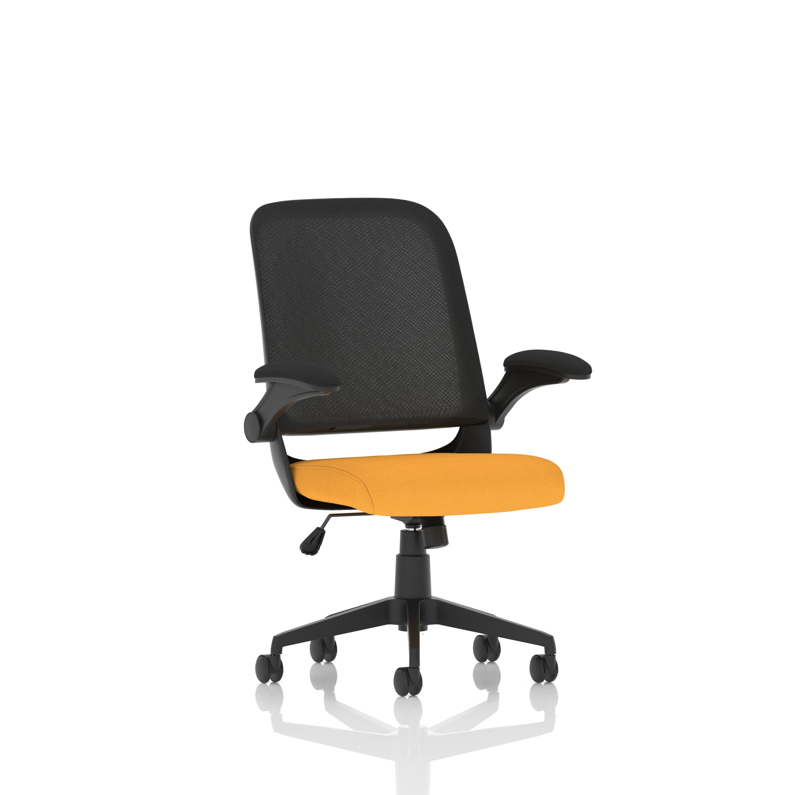 Plano Task Operator Bespoke Fabric Seat Senna Yellow Mesh Chair With Folding Arms