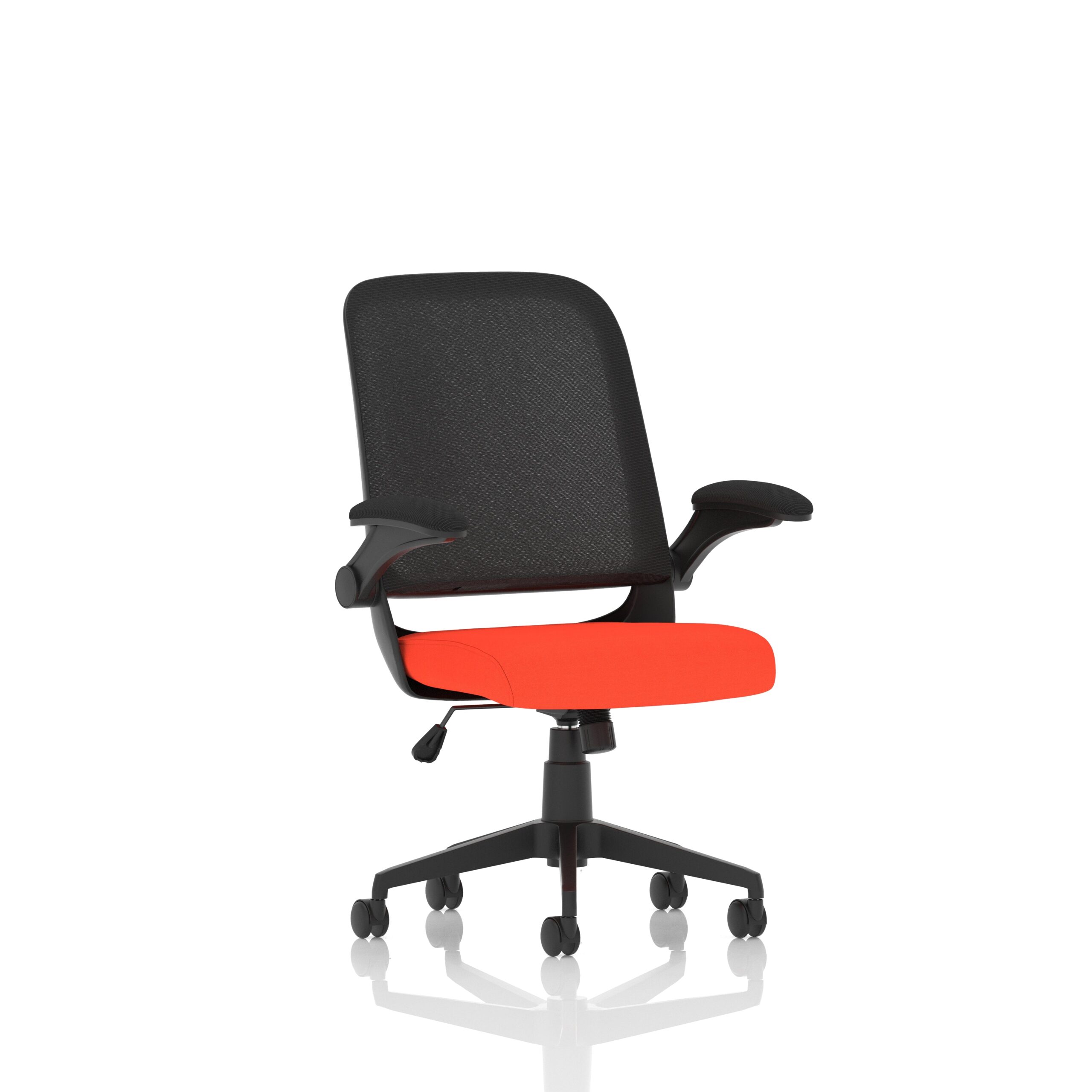 Plano Task Operator Bespoke Fabric Seat Tabasco Orange Mesh Chair With Folding Arms