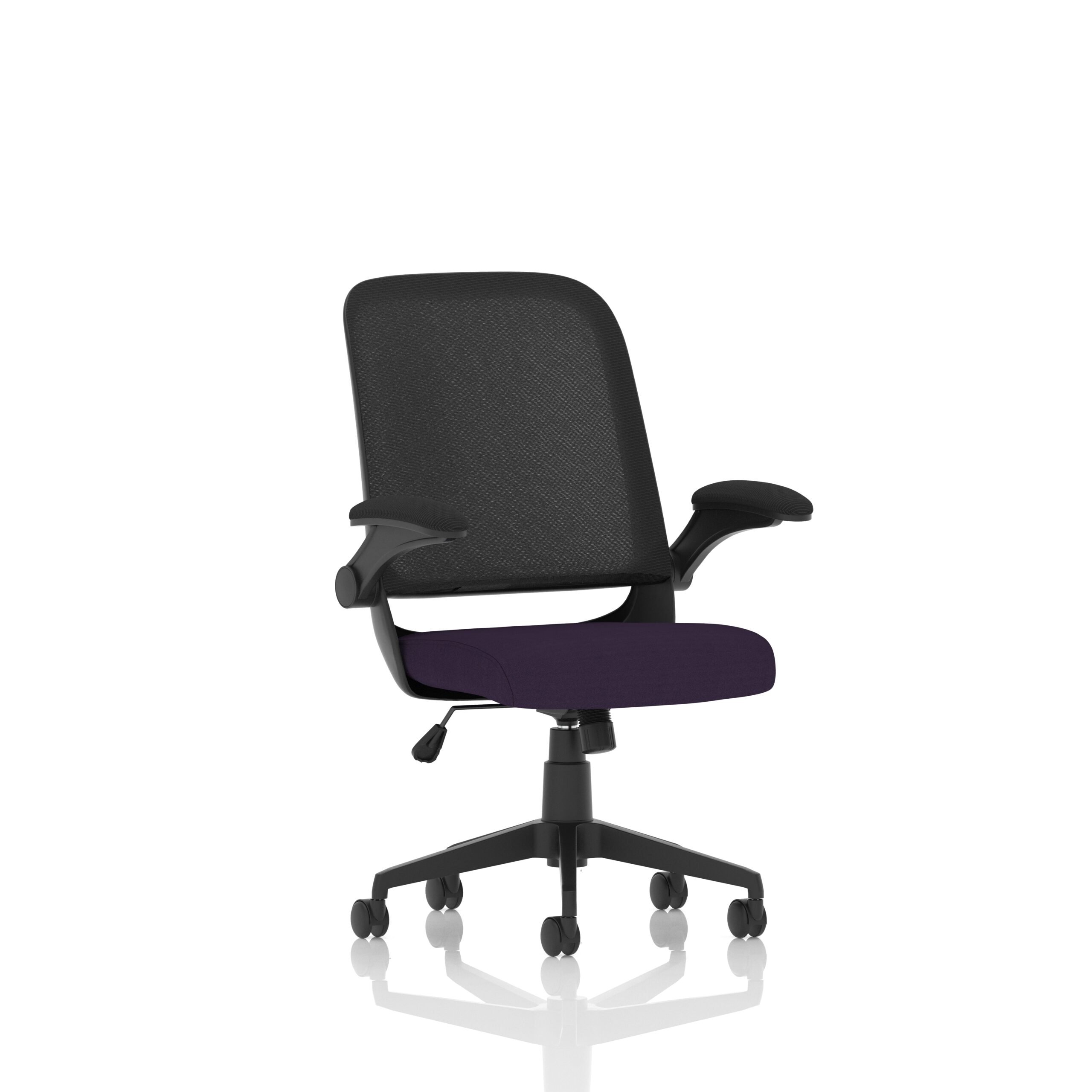 Plano Task Operator Bespoke Fabric Seat Tansy Purple Mesh Chair With Folding Arms