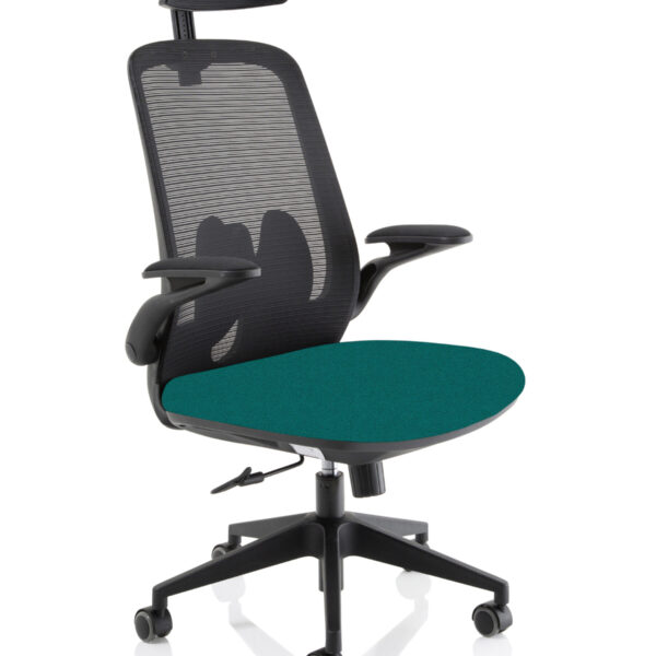 Lasino Executive Bespoke Fabric Seat Maringa Teal Mesh Chair With Folding Arms