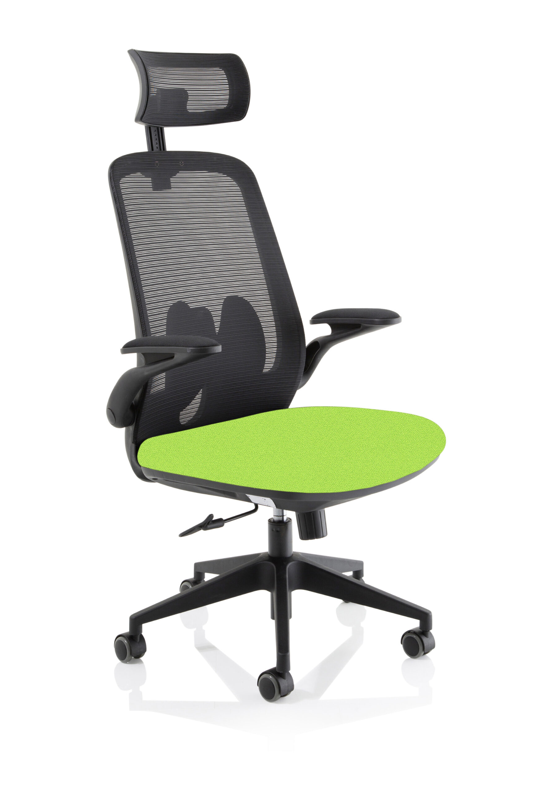 Lasino Executive Bespoke Fabric Seat Myrrh Green Mesh Chair With Folding Arms