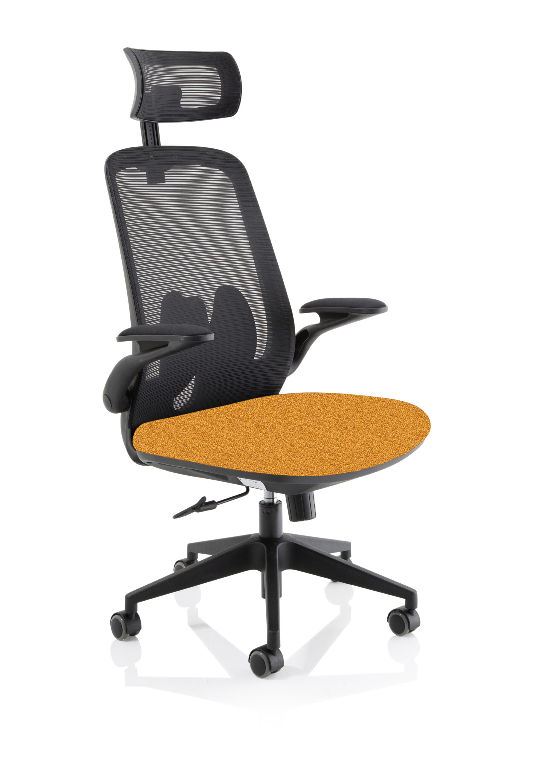 Lasino Executive Bespoke Fabric Seat Senna Yellow Mesh Chair With Folding Arms