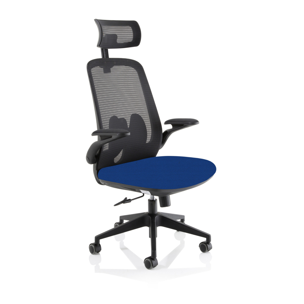 Lasino Executive Bespoke Fabric Seat Stevia Blue Mesh Chair With Folding Arms