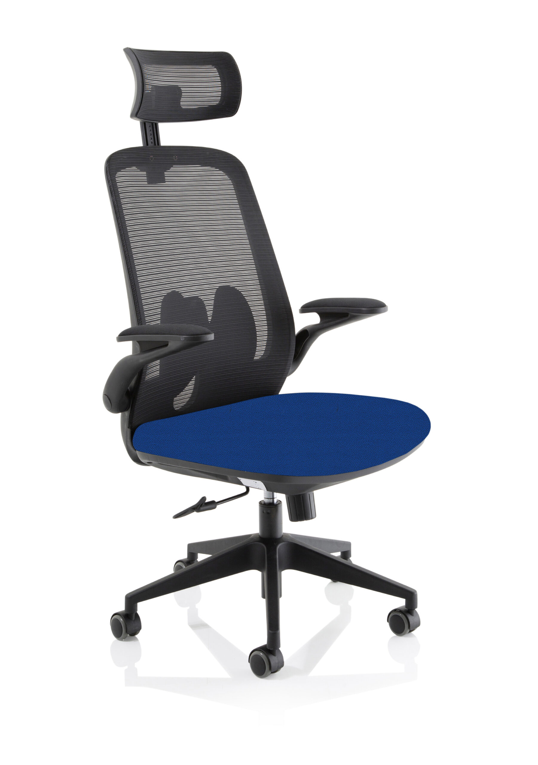Lasino Executive Bespoke Fabric Seat Stevia Blue Mesh Chair With Folding Arms