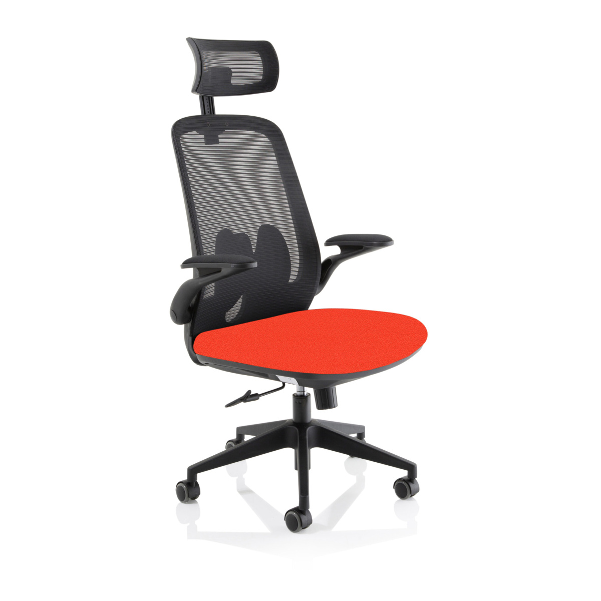 Lasino Executive Bespoke Fabric Seat Tabasco Orange Mesh Chair With Folding Arms