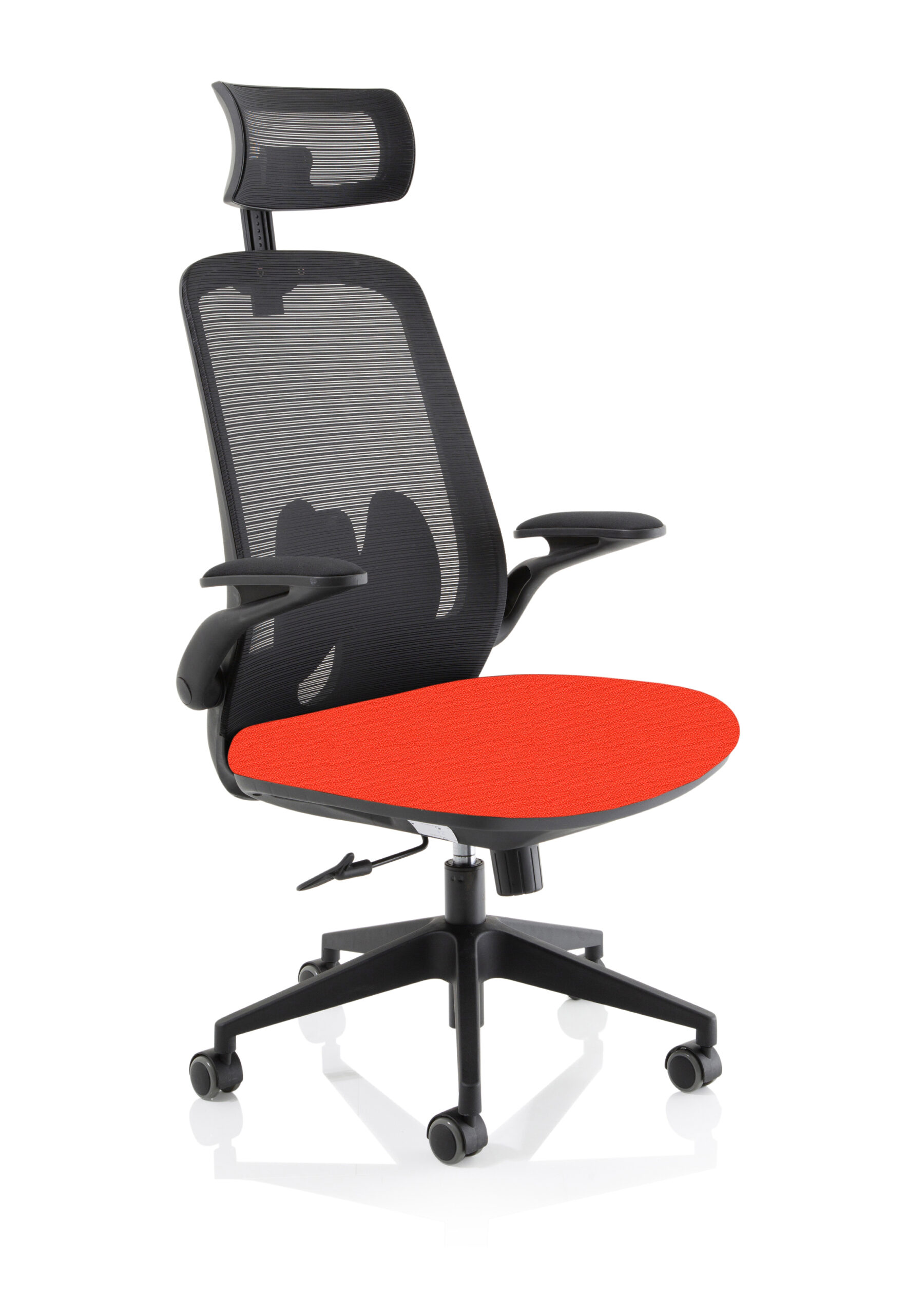 Lasino Executive Bespoke Fabric Seat Tabasco Orange Mesh Chair With Folding Arms