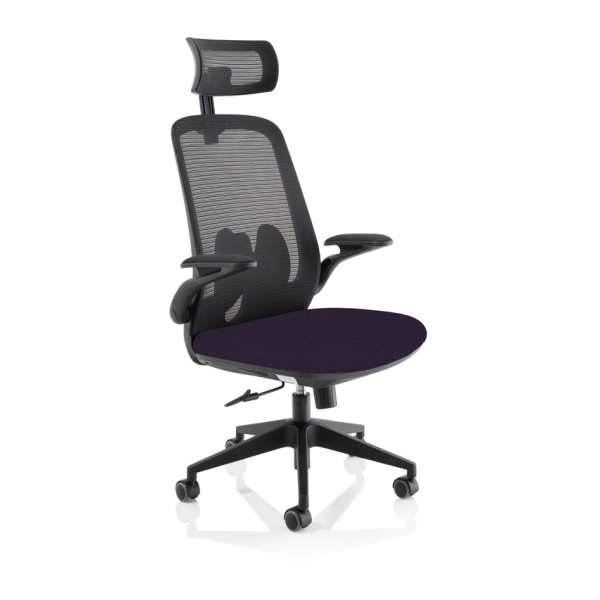 Lasino Executive Bespoke Fabric Seat Tansy Purple Mesh Chair With Folding Arms