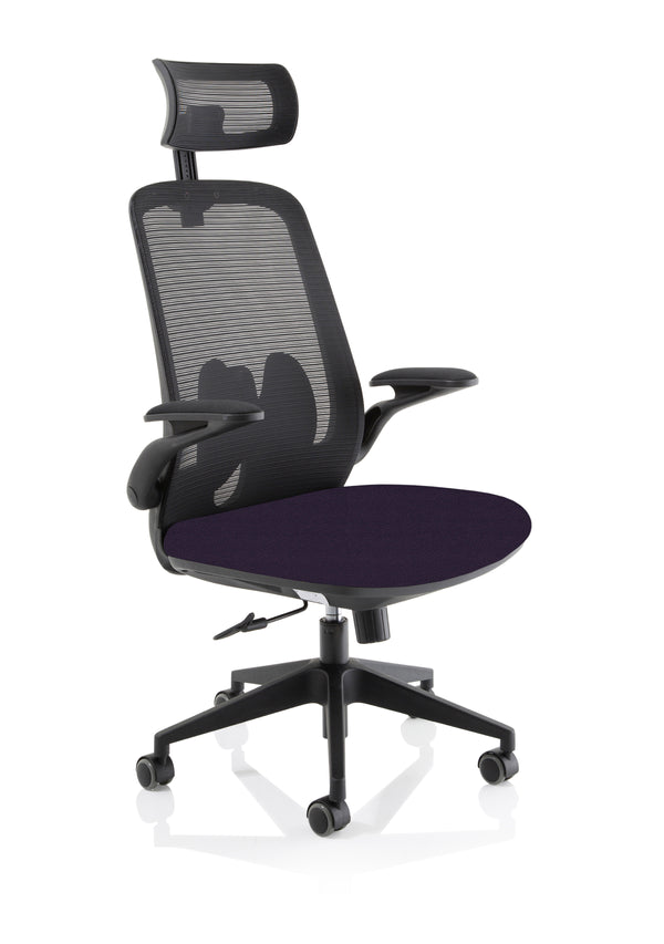 Lasino Executive Bespoke Fabric Seat Tansy Purple Mesh Chair With Folding Arms