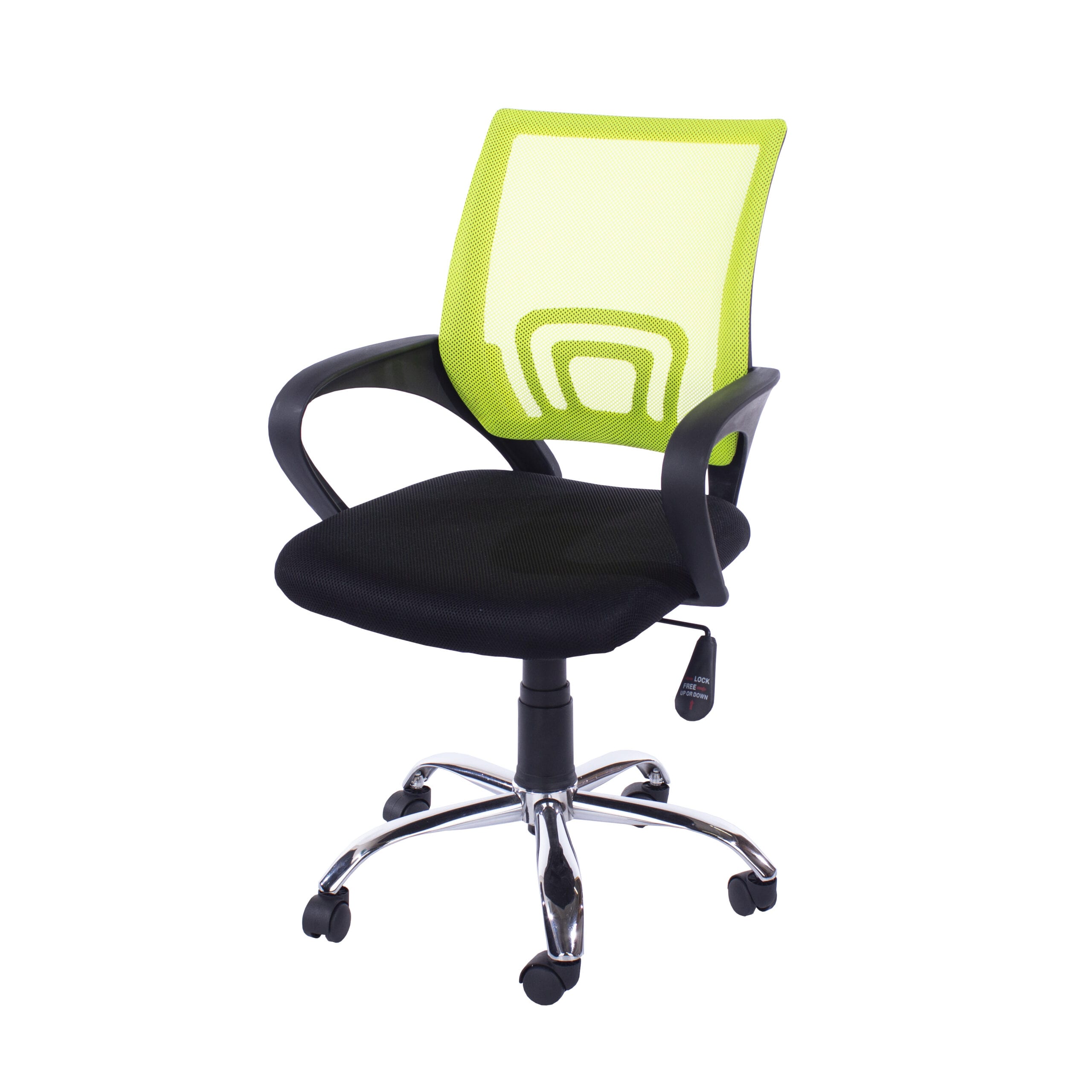 Lust study chair in lime green mesh black fabric & chrome base