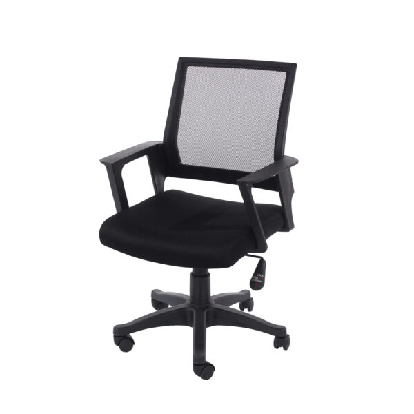 home office chair in black mesh black fabric black base.