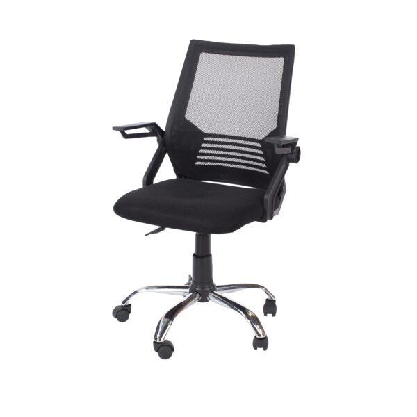 Lust study chair arms black mesh black fabric & chrome base.